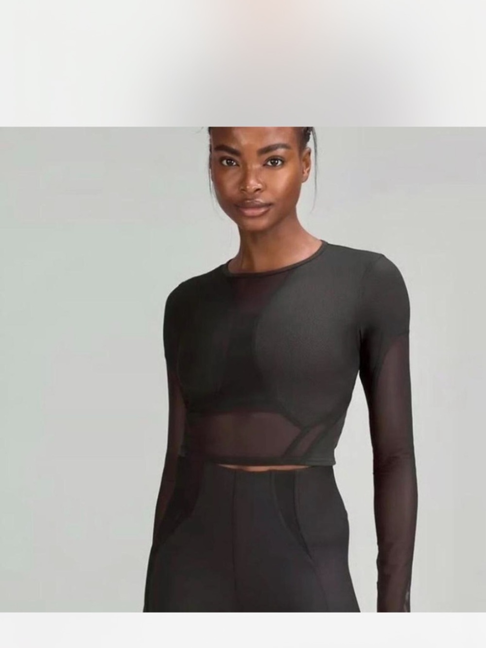 lululemon athletica Black Long-Sleeve Sheer Crop Top